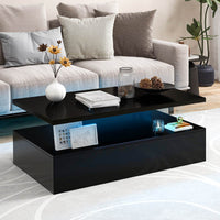 Modern 2-Tier LED Coffee Table w/ Adjustable Color Lights Speed Brightness