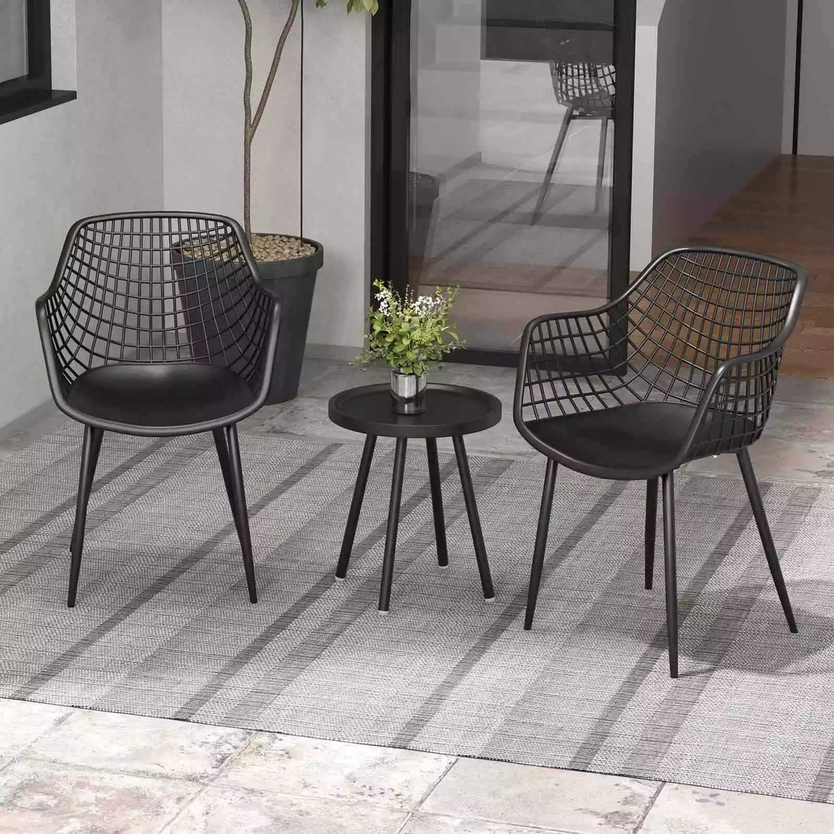 3 Piece Patio Chair Set Bistro Chairs &Side Table Set High-Strength Metal Outdoor