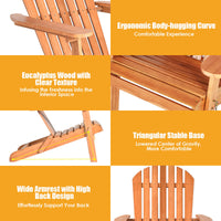 Foldable Adirondack Chair Outdoor Eucalyptus Wood Lounger Chair Natural