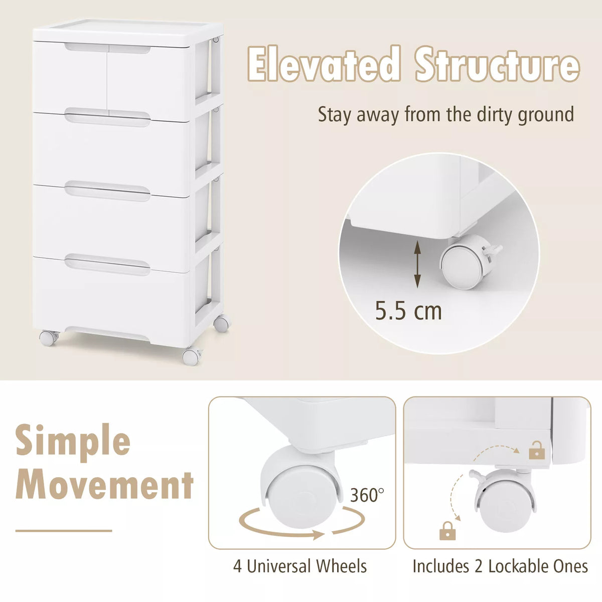 Giantex Rolling Storage Cabinet Vertical Storage Unit with Drawers Plastic Crafts