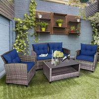 Giantex 4-Piece Patio Wicker Furniture Set Outdoor PE Rattan Sectional Sofa Set Garden