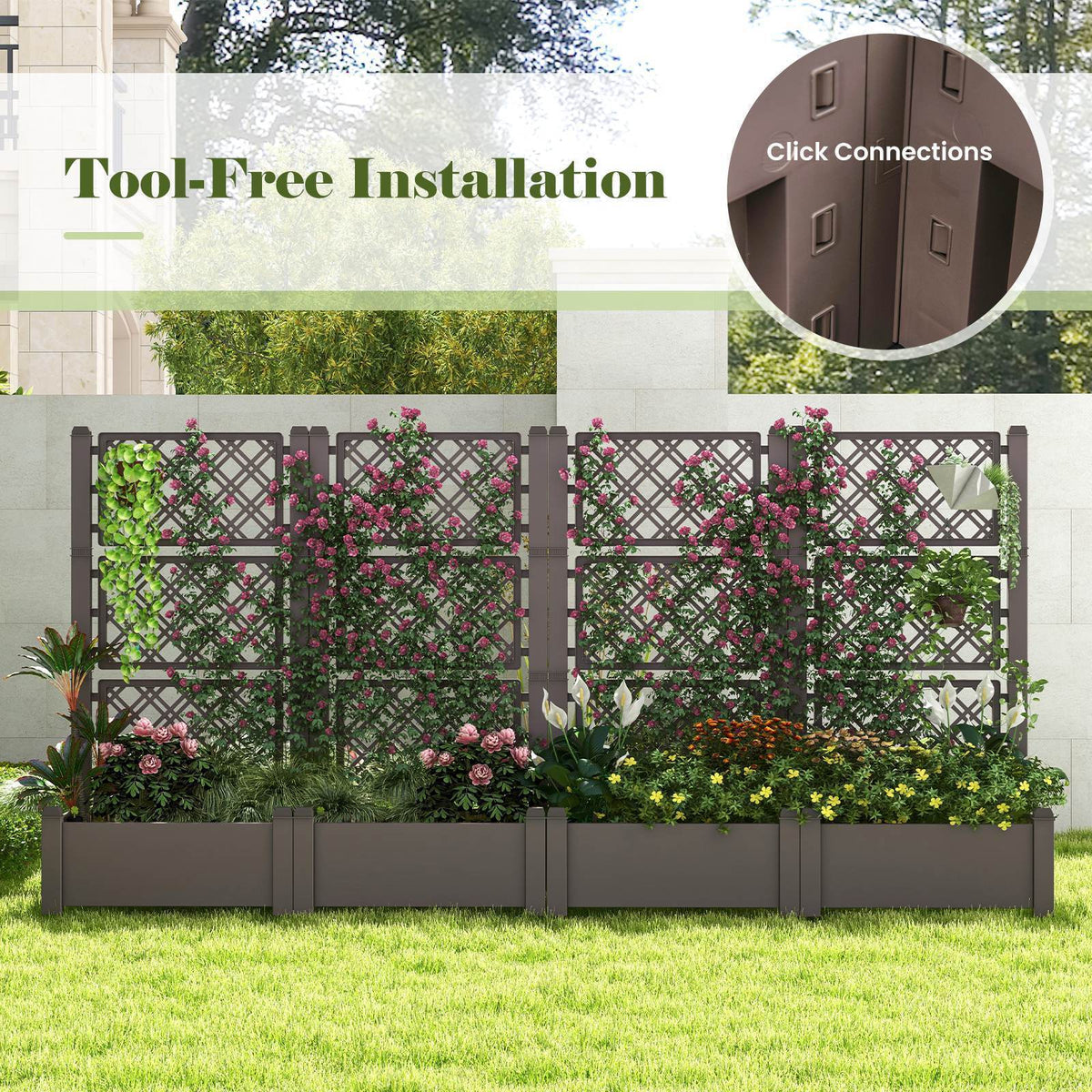 Self-Watering Raised Garden Bed Planter Box with 3-Height Trellis 76x45x150 cm