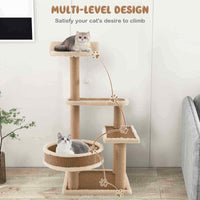 4-level Cat Tower Activity Center for Indoor Cats w/Rattan Mat, Scratching Posts