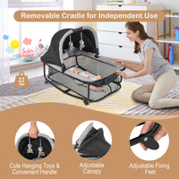 5 in 1 Portable Baby Playard with Basket Changing Table & Hanging Toys Black