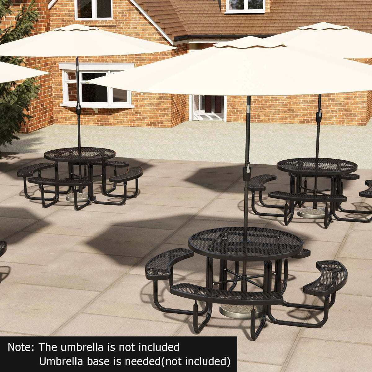 115cm 8-person Outdoor Round Picnic Table & 4 Curved Benches,Garden, Lawn, Patio