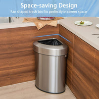 60L Corner Stainless Steel Trash Bin Rubbish Bin Stay Open Garbage Trash Can