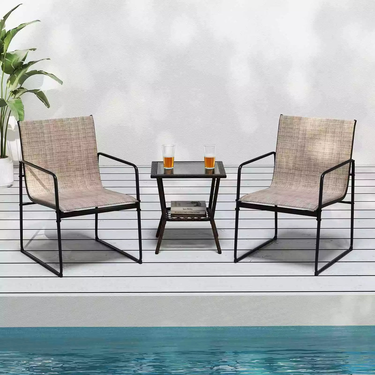 Outdoor Dining Chairs Set of 2 Patio Furniture Chair w/Breathable Seat &Backrest