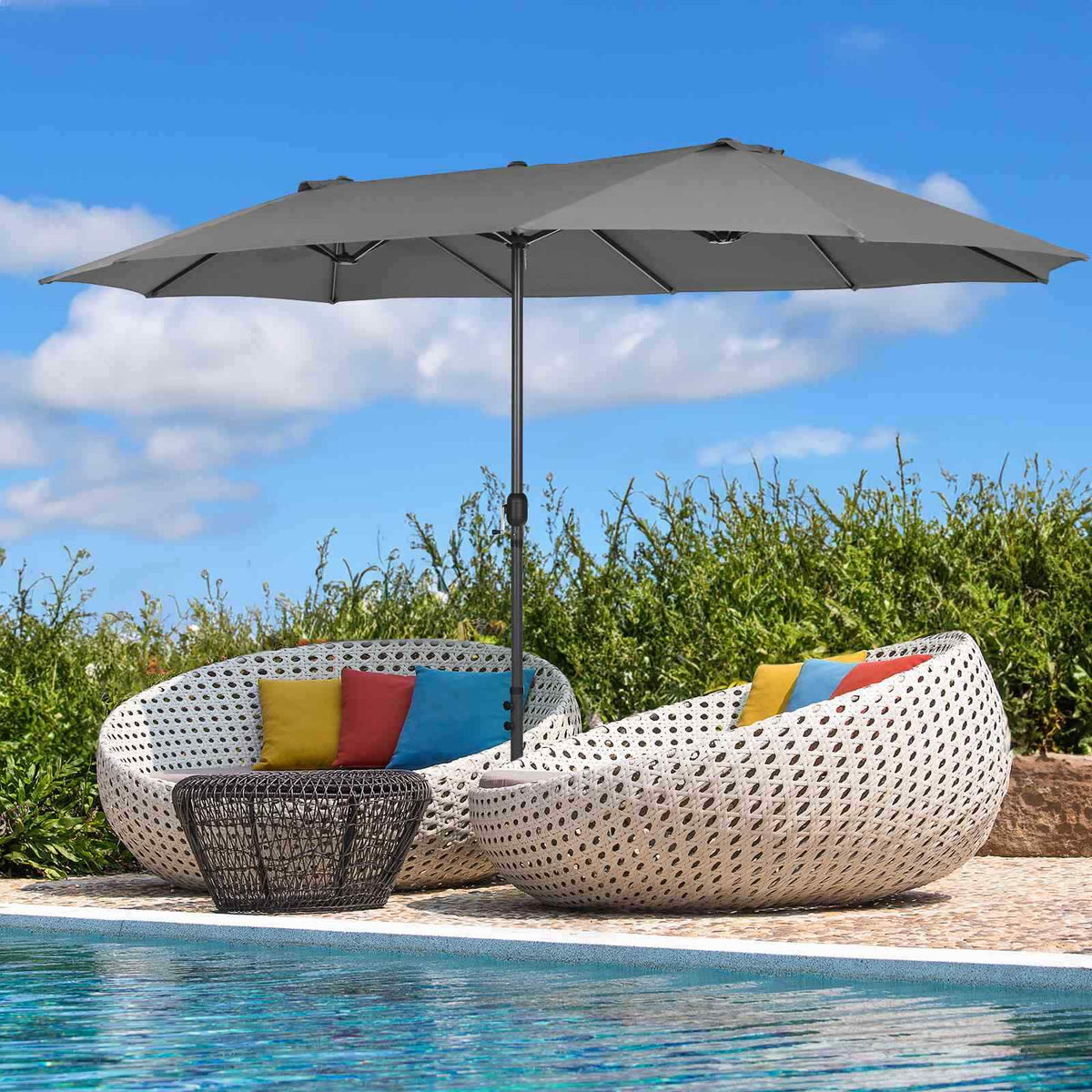 4.7M Outdoor Extra Large Double-Sided Patio Umbrella, Ideal for Poolside, Garden