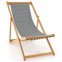 Folding Solid Wood Lounge Beach Chair Reclining Canvas Outdoor 160kg Capacity