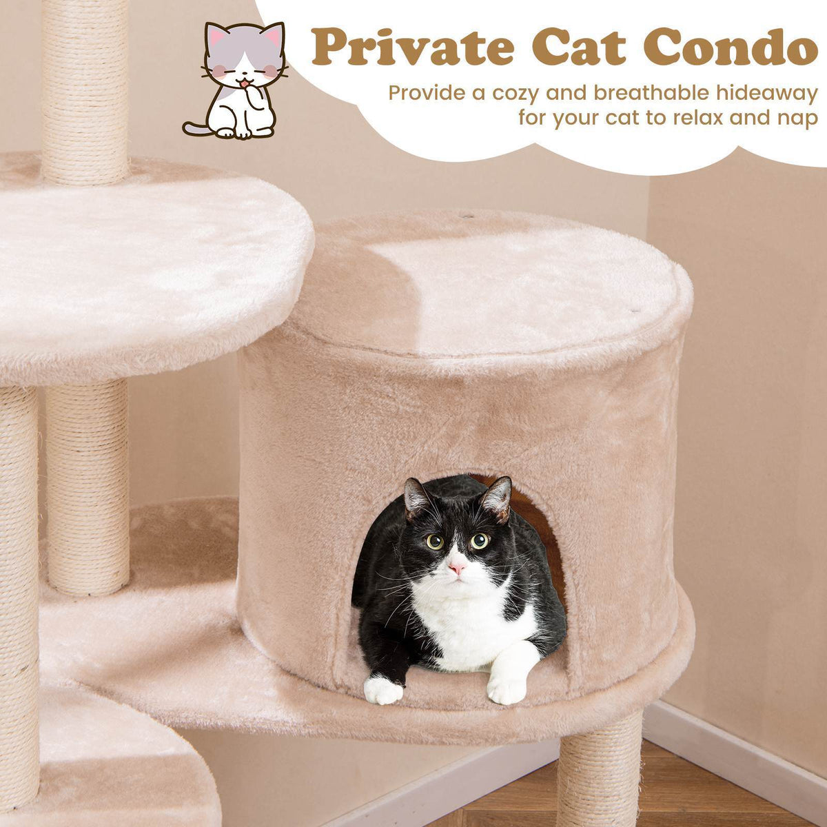 Cattail Cat Tower w/ Sisal Scratching Posts, Dangling Ball, Washable Cushions