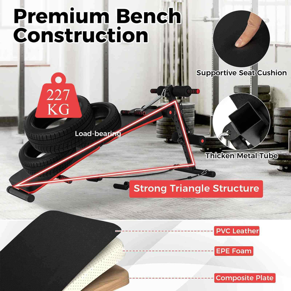 4 Position Adjustable Metal Multifunctional VersatileSit up Bench for Home, Gym