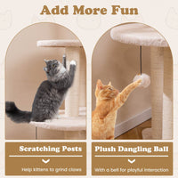 Cattail Cat Tower w/ Sisal Scratching Posts, Dangling Ball, Washable Cushions