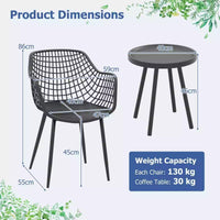 3 Piece Patio Chair Set Bistro Chairs &Side Table Set High-Strength Metal Outdoor