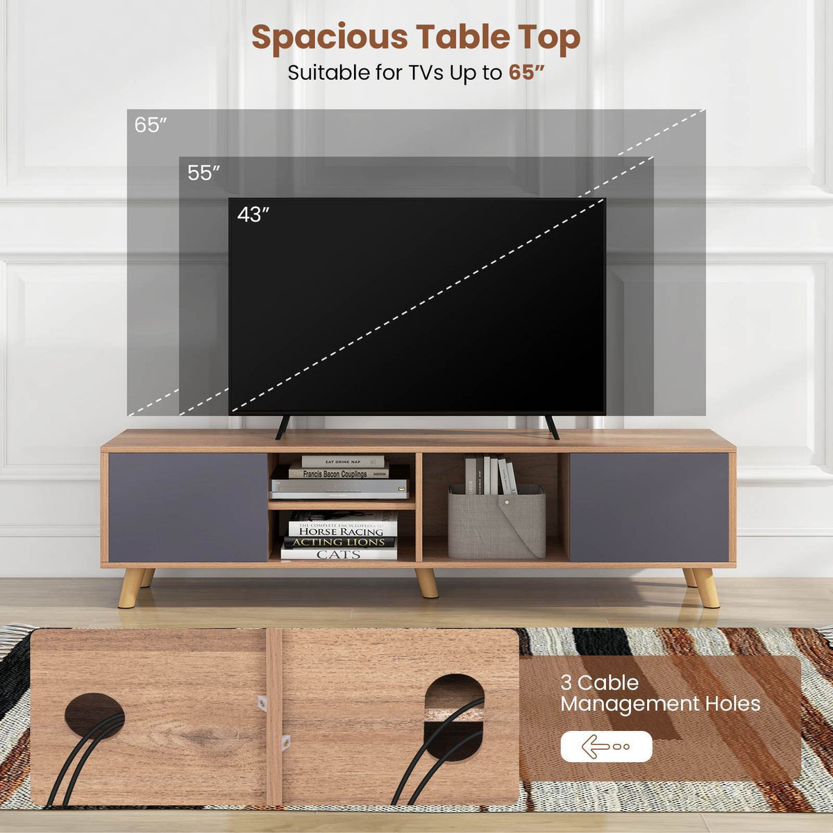 TV Stand for TVs up to 65" Modern Rustic TV Cabinet Home Entertainment Center