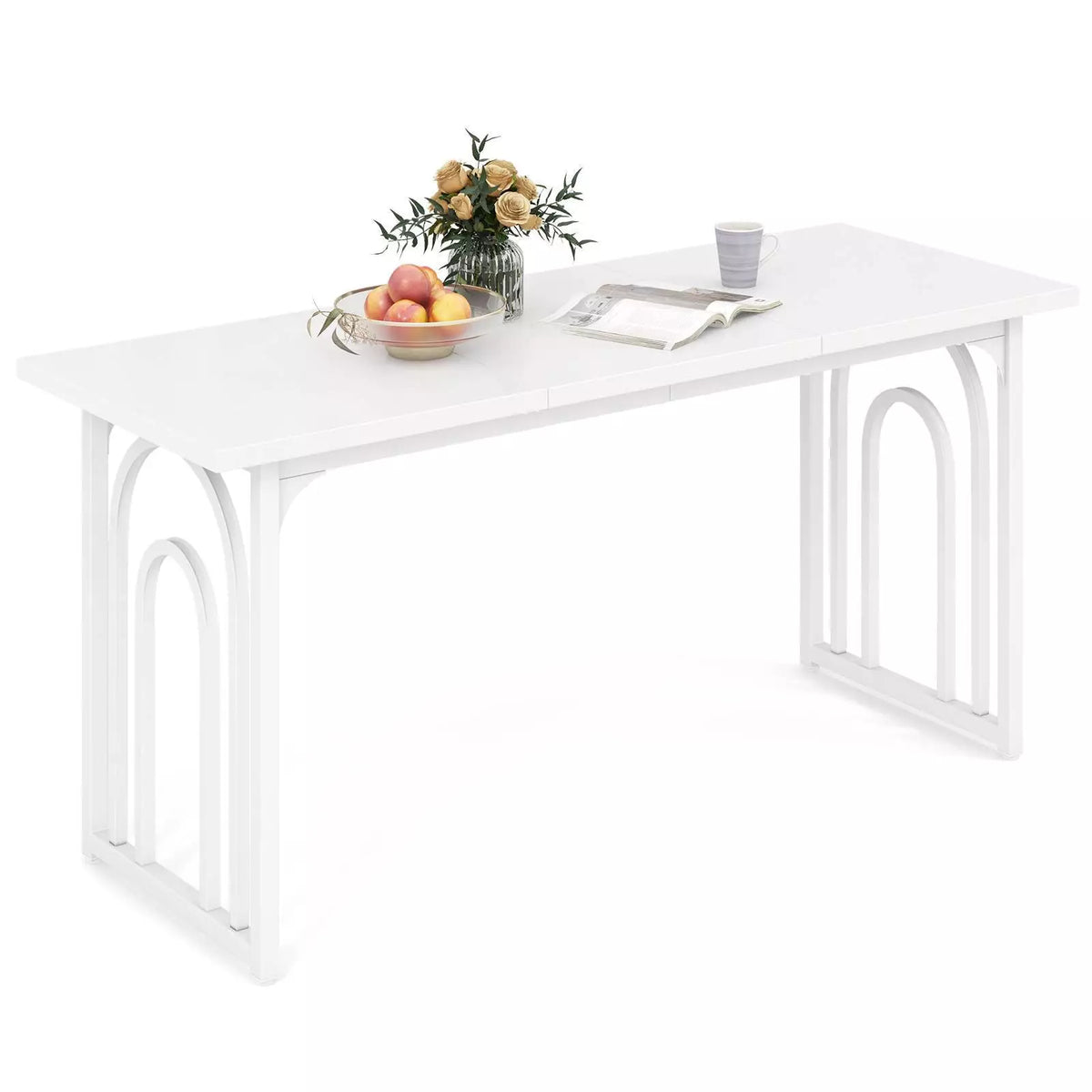 160 CM Large Dining Table Rectangular Farmhouse Kitchen Dinner Table White