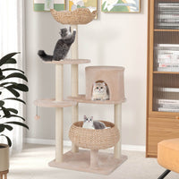 Cattail Cat Tower w/ Sisal Scratching Posts, Dangling Ball, Washable Cushions