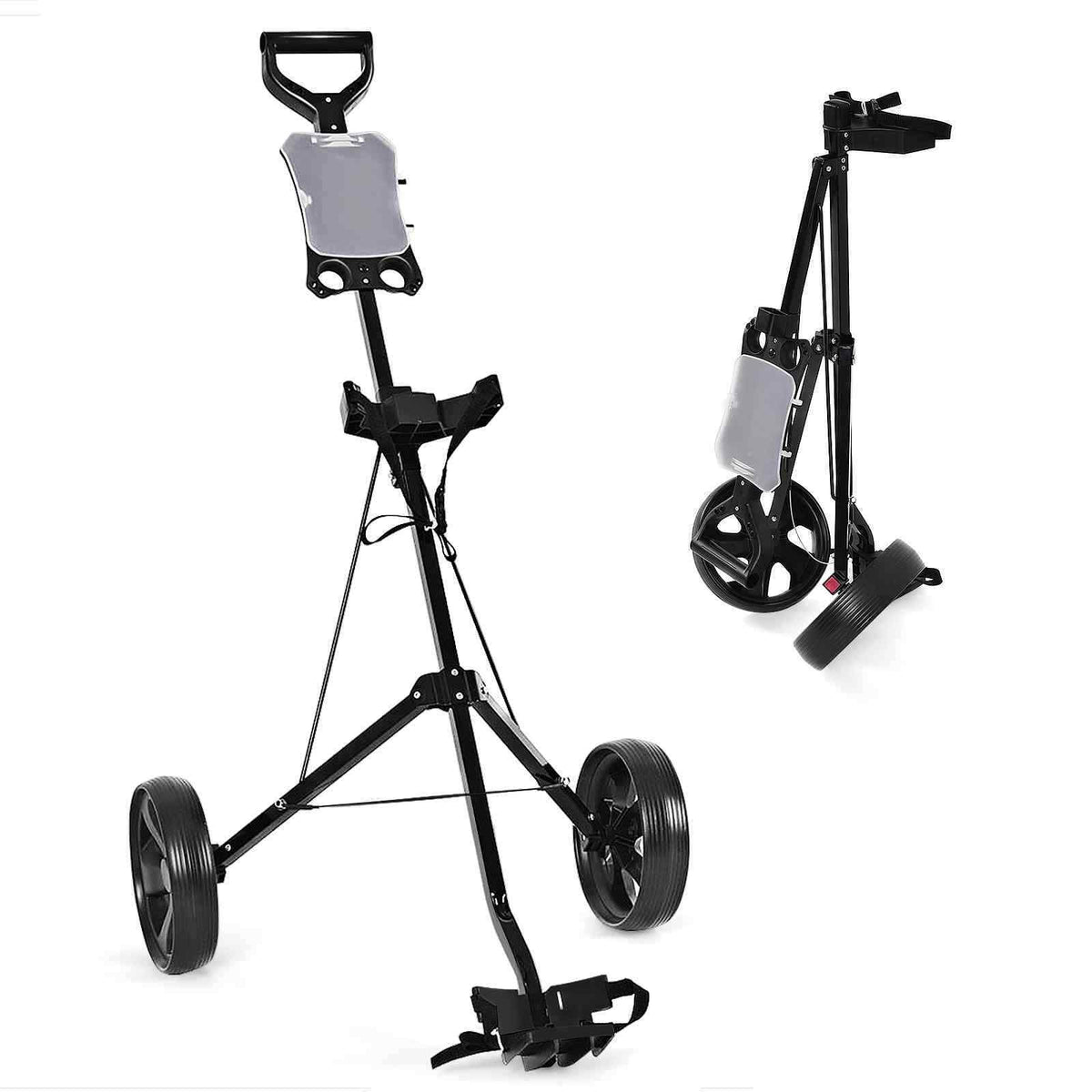 2 Wheel Foldable Golf Push Cart, Portable Lightweight Walking Pull Cart Holder