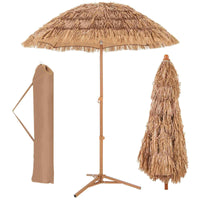 2M Foldable Thatched Tiki Umbrella, Outdoor Portable Sunshade Market Umbrella