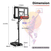 Portable Basketball Hoop System w/ 2.4-3.05 m Easy Height Adjustment