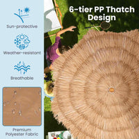 2M Foldable Thatched Tiki Umbrella, Outdoor Portable Sunshade Market Umbrella