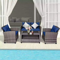 Giantex 4-Piece Patio Wicker Furniture Set Outdoor PE Rattan Sectional Sofa Set Garden