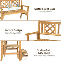 Patio Outdoor Solid Wood Bench Folding Loveseat Chair Park Garden Deck Furniture