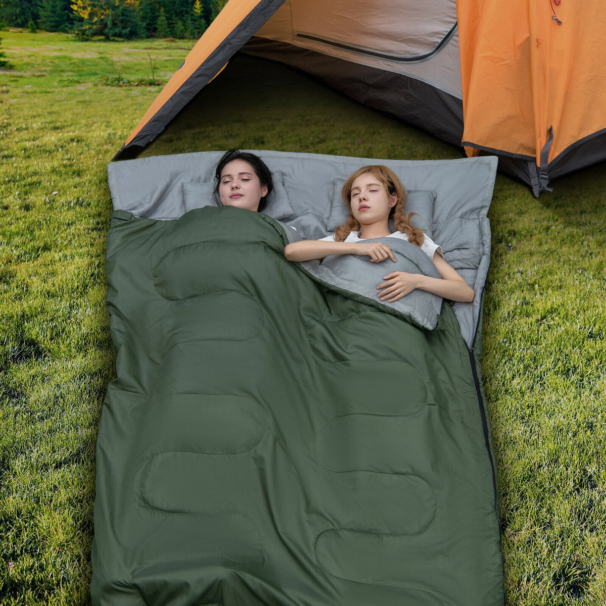 Double Sleeping Bag for Adults, Camping Queen-Size with Pillows