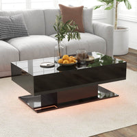 2-Tier Modern LED Coffee Table w/ 20 Color LED Lights Storage Drawers