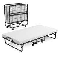 Folding Bed Sturdy Metal Frame with 10cm Memory Foam Mattress 4 Universal Wheels