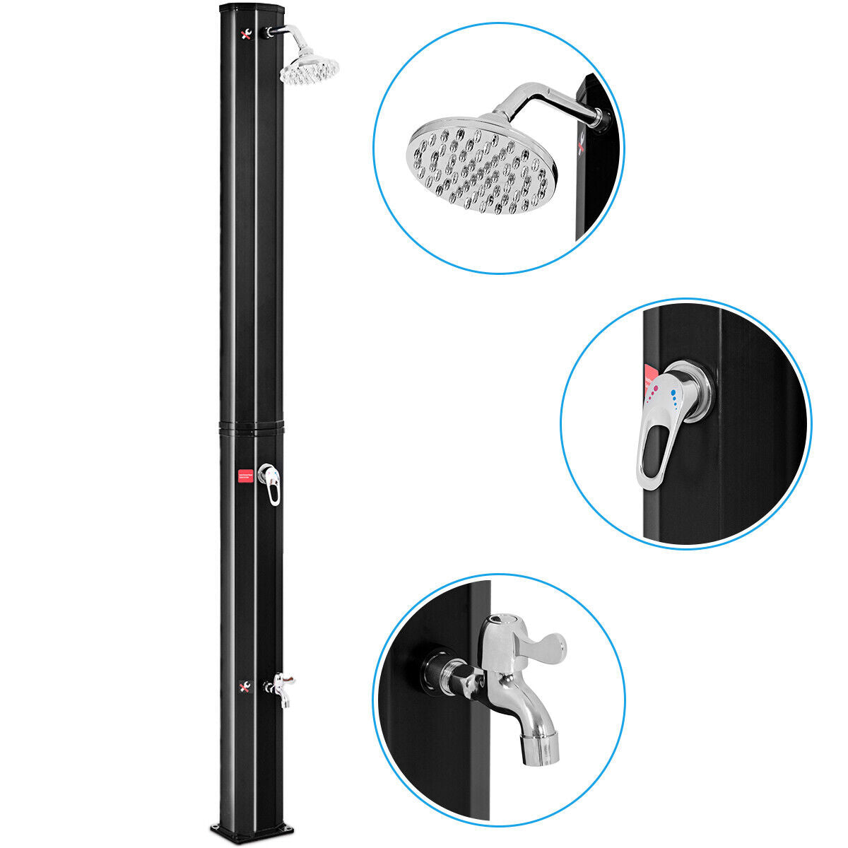 Solar Shower Unit 2.2 M 35 L Outdoor Solar Heated Shower 2-Section W/360° Head & Foot Sh ...