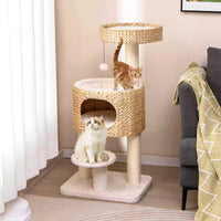 Modern Cat Tree for Indoor Cats w/Sisal Scratching Posts, Removable Cushion