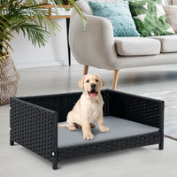 Rattan Pet Bed Dog Cat Puppy House Raised Wicker Sofa Waterproof Soft Cushion