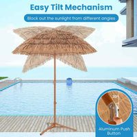 2M Foldable Thatched Tiki Umbrella, Outdoor Portable Sunshade Market Umbrella