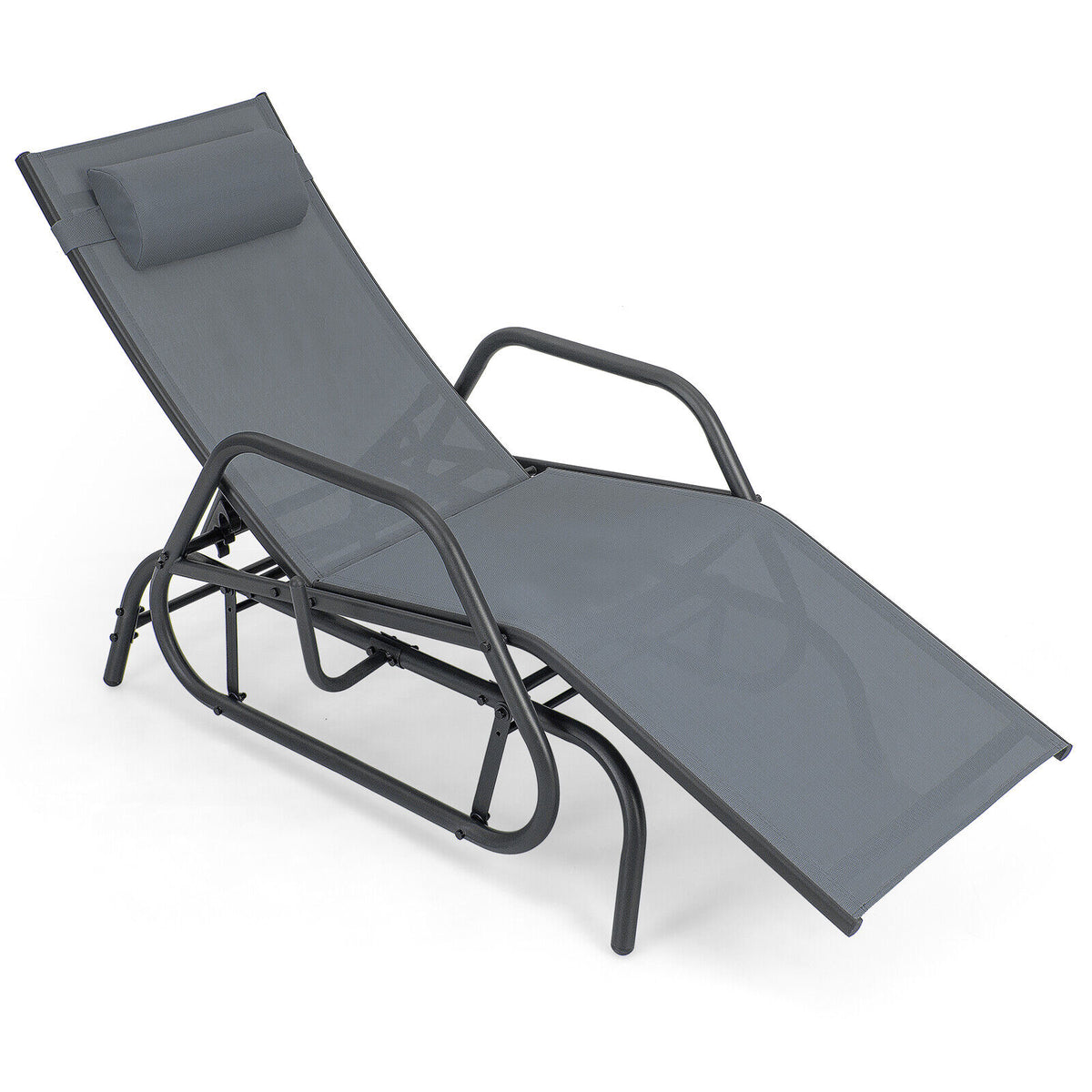 Patio Adjustable Glider Chair Outdoor Chaise Lounger Metal Fabric 60 kg Max Load