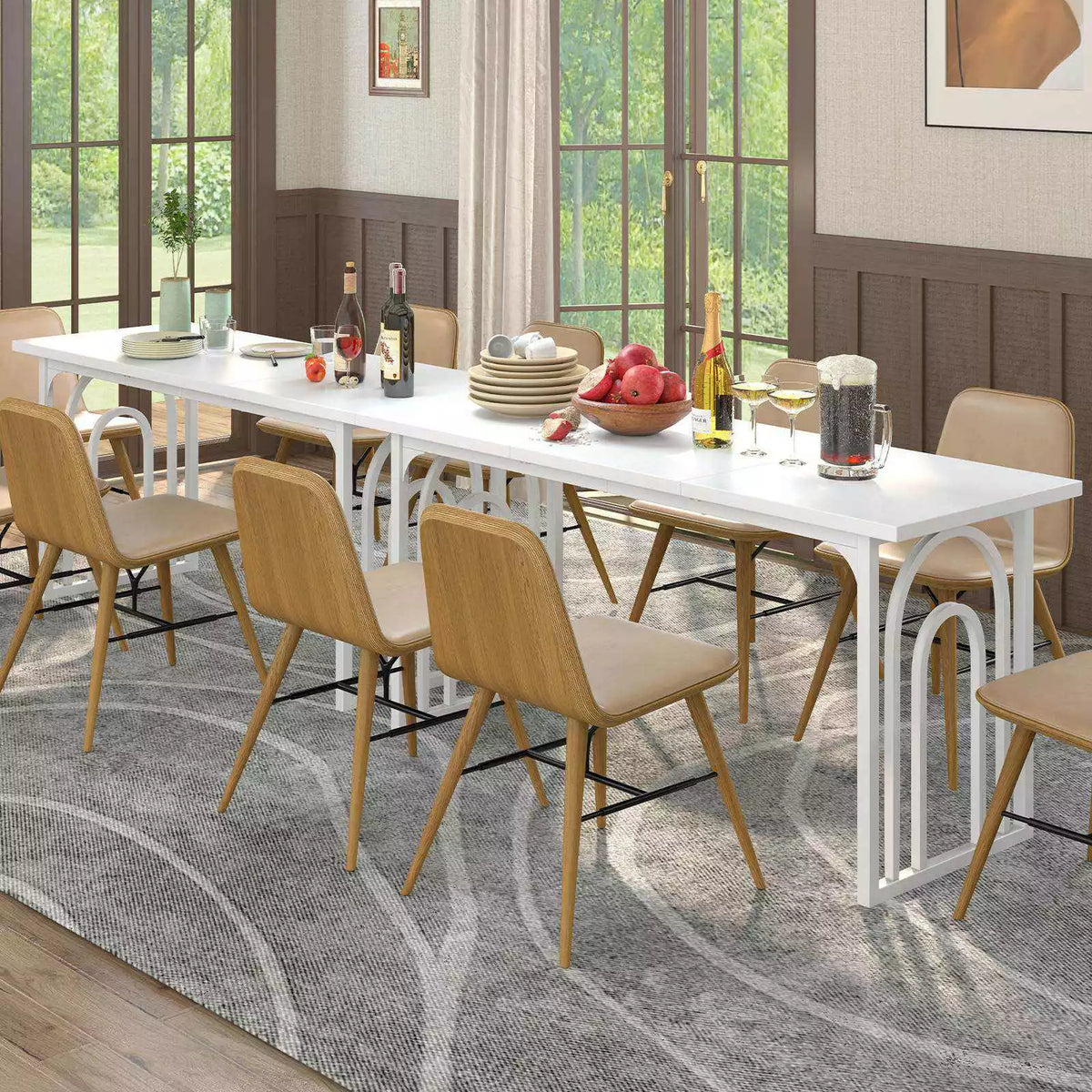 160 CM Large Dining Table Rectangular Farmhouse Kitchen Dinner Table White