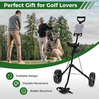 2 Wheel Foldable Golf Push Cart, Portable Lightweight Walking Pull Cart Holder