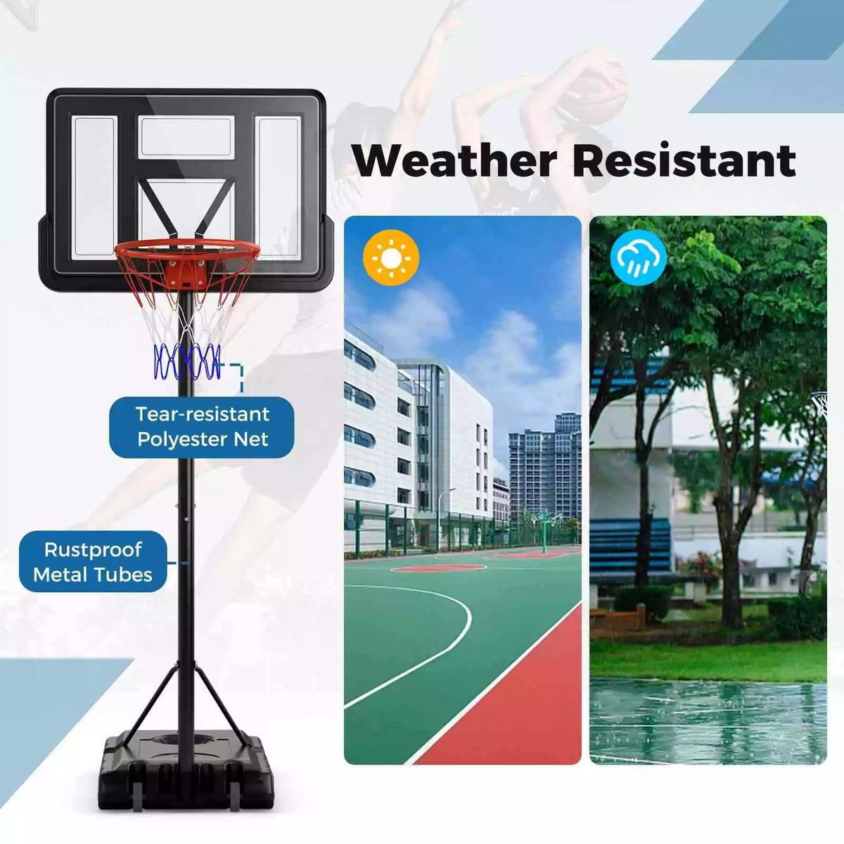 Retractable Hoop 1.35-3.05m Adjustable Portable Basketball Hoop w/ 110cm Shatterproof B ...