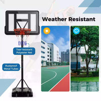 1.35-3.05m Adjustable Portable Basketball Hoop w/ 110cm Shatterproof Backboard