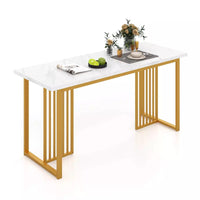 160CM Modern Large Dining Table Rectangular Kitchen Table w/Faux Marble Tabletop