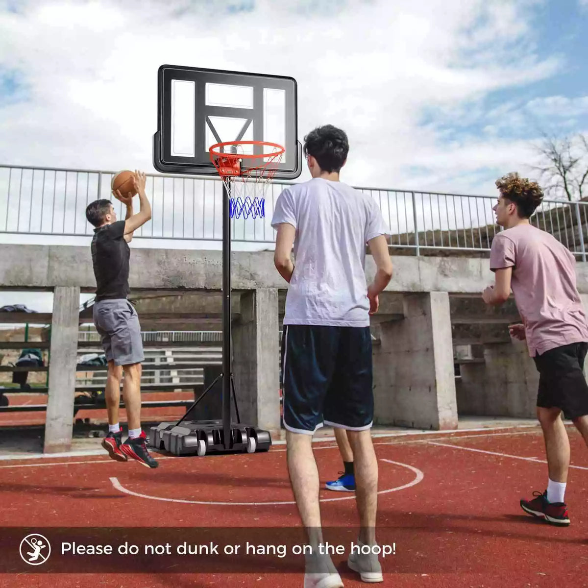 1.35-3.05m Adjustable Portable Basketball Hoop w/ 110cm Shatterproof Backboard