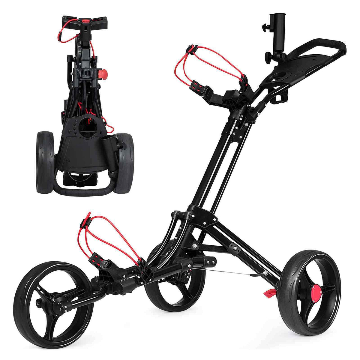 3 Wheel Folding Golf Walking Push Cart, Adjustable Lightweight Aluminum Cart