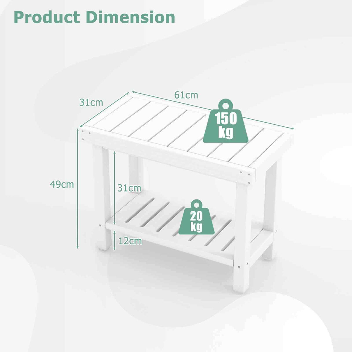 2-Tier Shower Bench Stool HDPE Waterproof Inside Seat for Bath & Shaving Legs