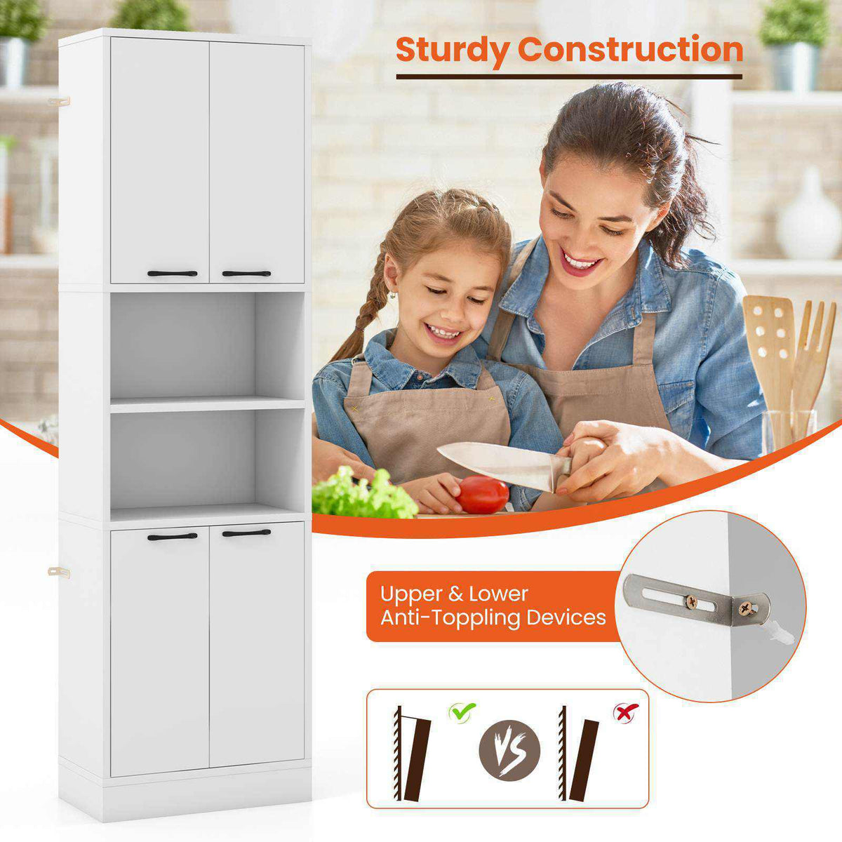 190CM Tall Kitchen Pantry Cabinet Freestanding Cupboard Storage Buffet Sideboard