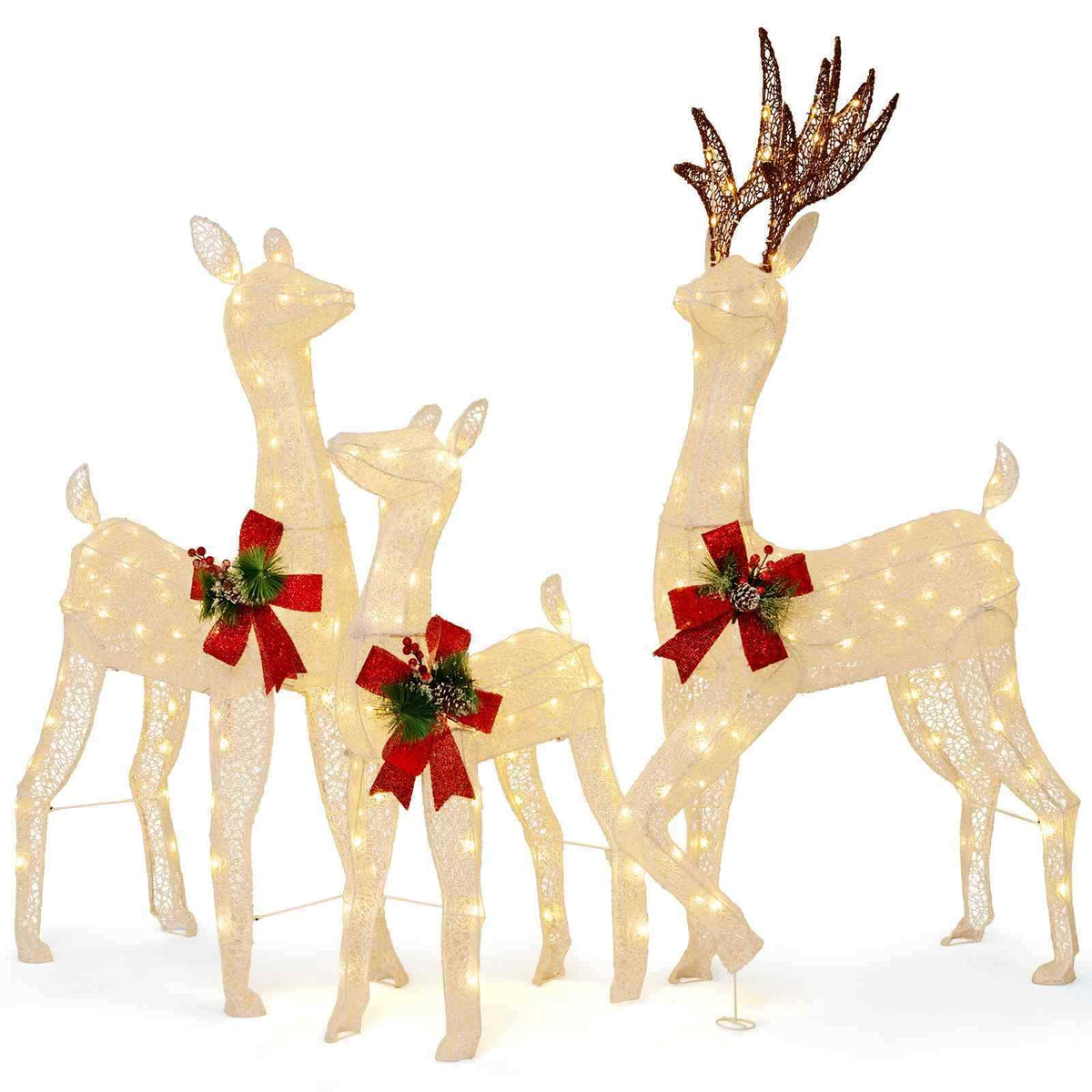 Lighted All-weather Christmas Reindeer Family Decoration Set of 3 with 12 Stakes