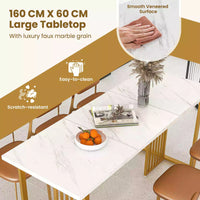 160CM Modern Large Dining Table Rectangular Kitchen Table w/Faux Marble Tabletop