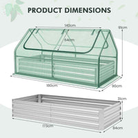 180 x 90 x 91cm Galvanized Raised Garden Bed w/ Greenhouse & Dual 2-Tier Windows