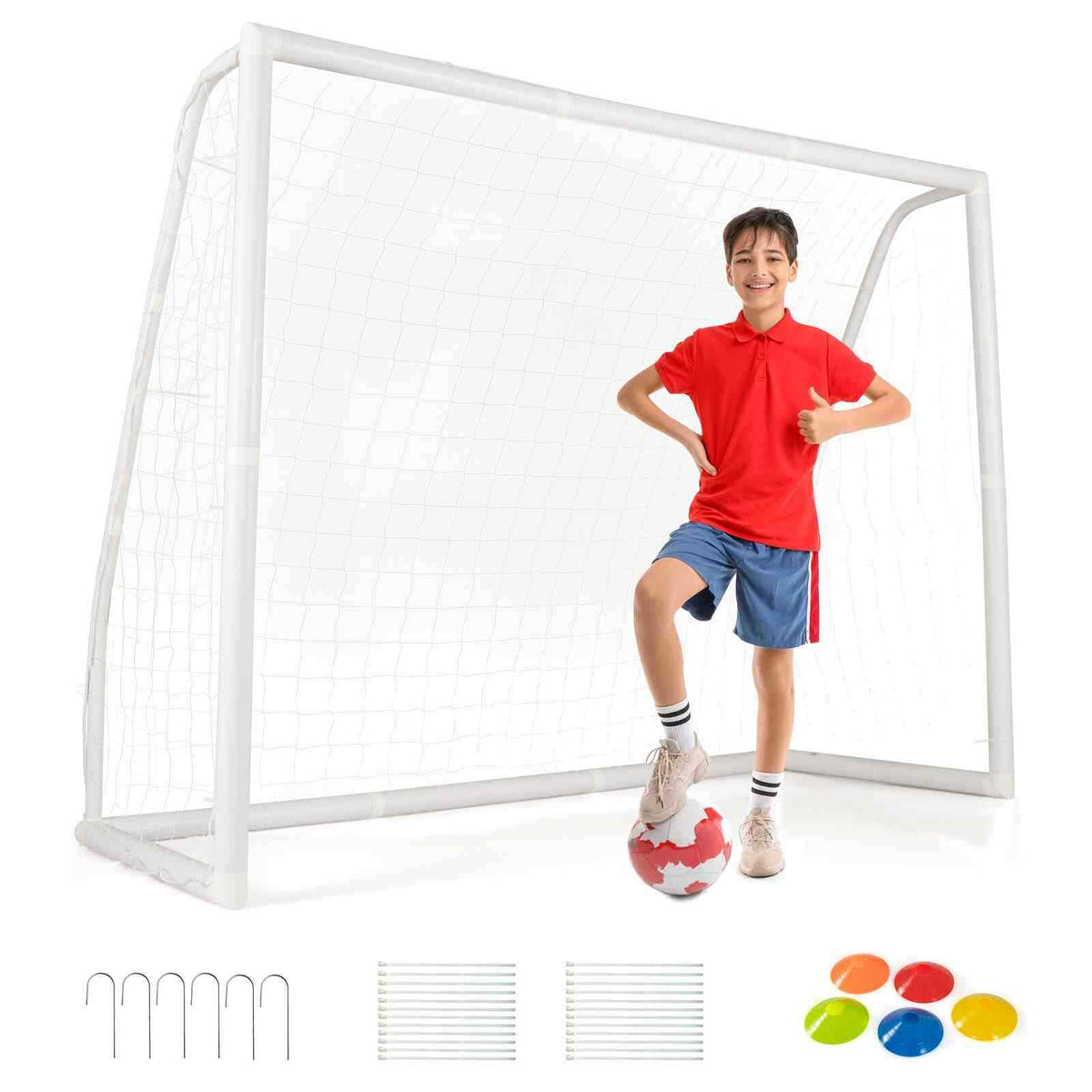 2.5M x 1.8M Soccer Goal, Weather Resistant Net & UPVC Frame for Home Backyard