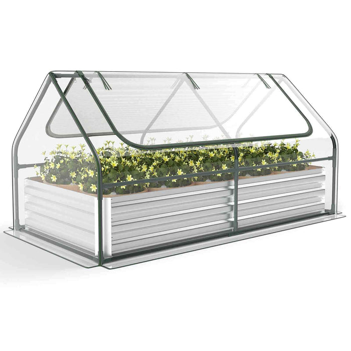 180 x 90 x 91cm Galvanized Raised Garden Bed w/ Greenhouse & Dual 2-Tier Windows