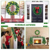 Pre-Lit Christmas 4-Piece Set, Door Wreath & Garland & Pack of 2 Entrance Trees