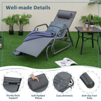 Patio Adjustable Glider Chair Outdoor Chaise Lounger Metal Fabric 60 kg Max Load